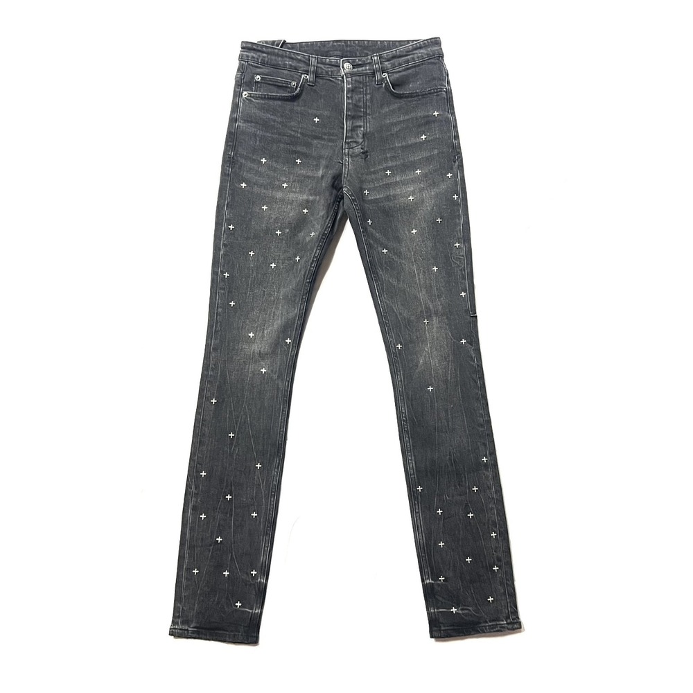Rare Ksubi Chitch Jeans Men's 28 Slim Black Cross Embroidery Button Fly Designer